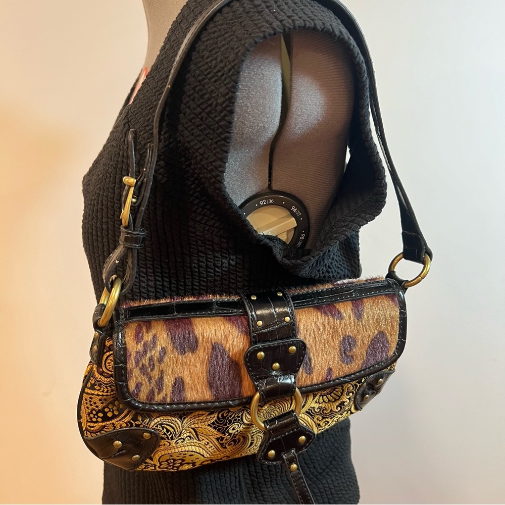 Vintage Nine West Black and Tan Brocade Cheetah Y2K Shoulder Bag - Picture 4 of 17